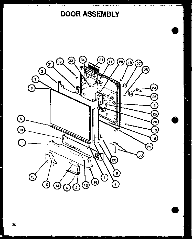 Door Assembly Diagram and Parts List for DUS600B P1139732NB Caloric Dishwasher