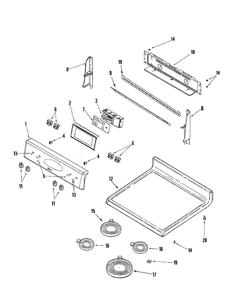 CONTROL PANEL / TOP ASSEMBLY Diagram and Parts List for MER6755AAS  Maytag Range