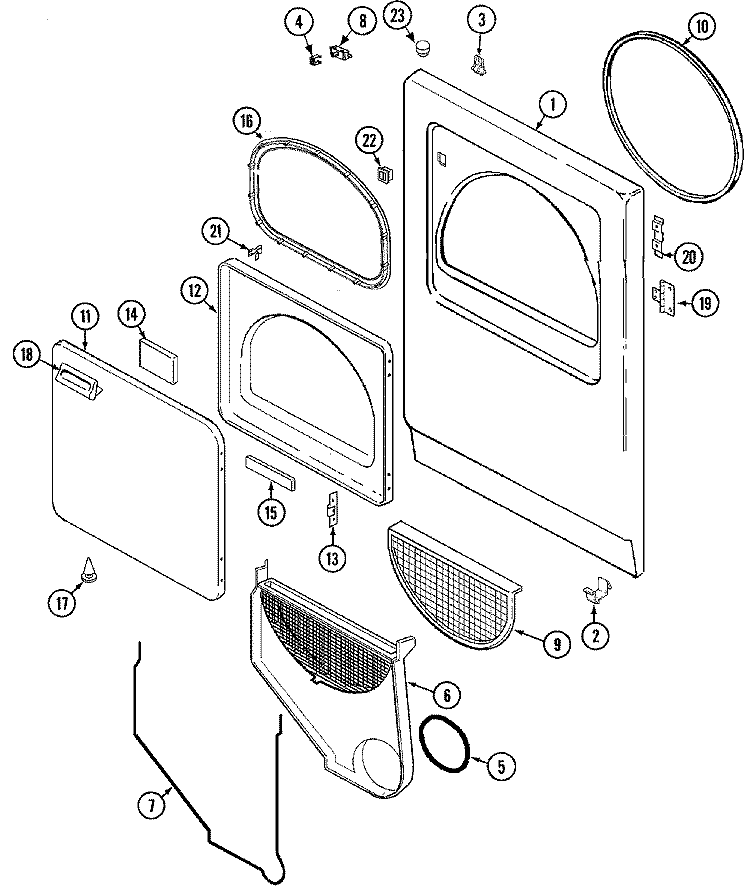 DOOR Diagram and Parts List for ADE7000AYW  Admiral Dryer
