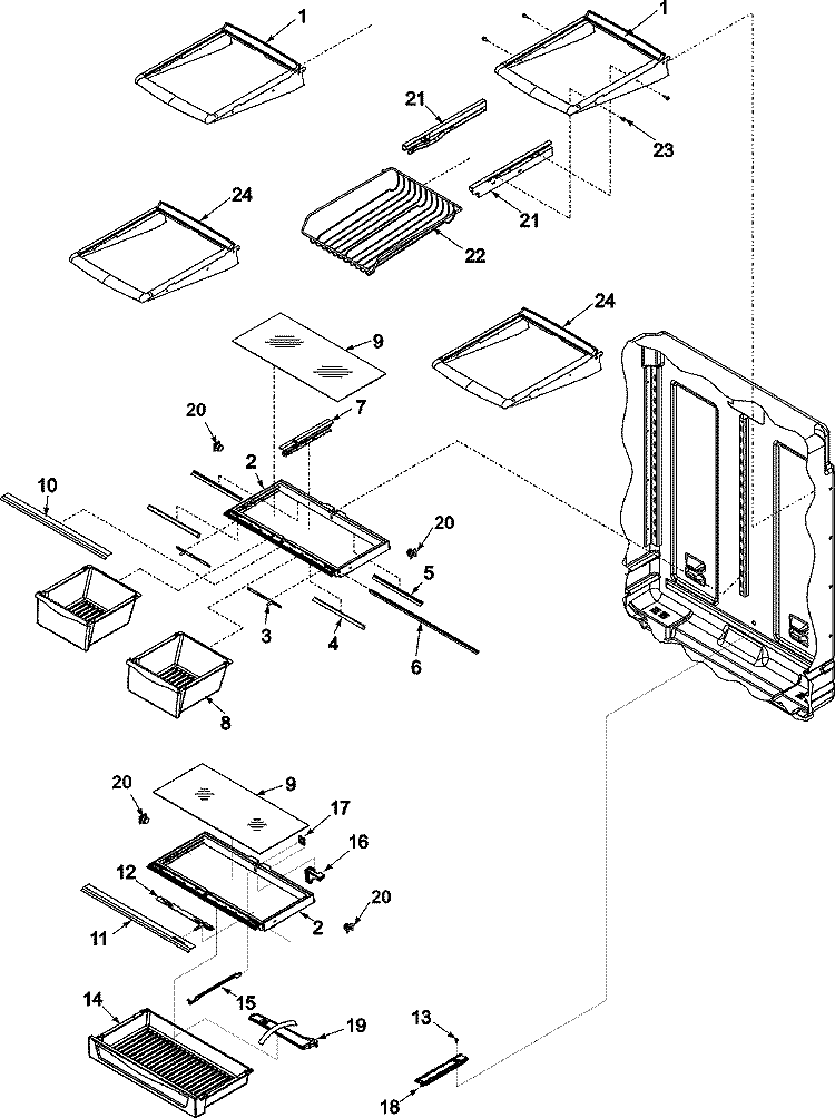 REFRIGERATOR SHELVING Diagram and Parts List for ABB2527DEB  Amana Refrigerator