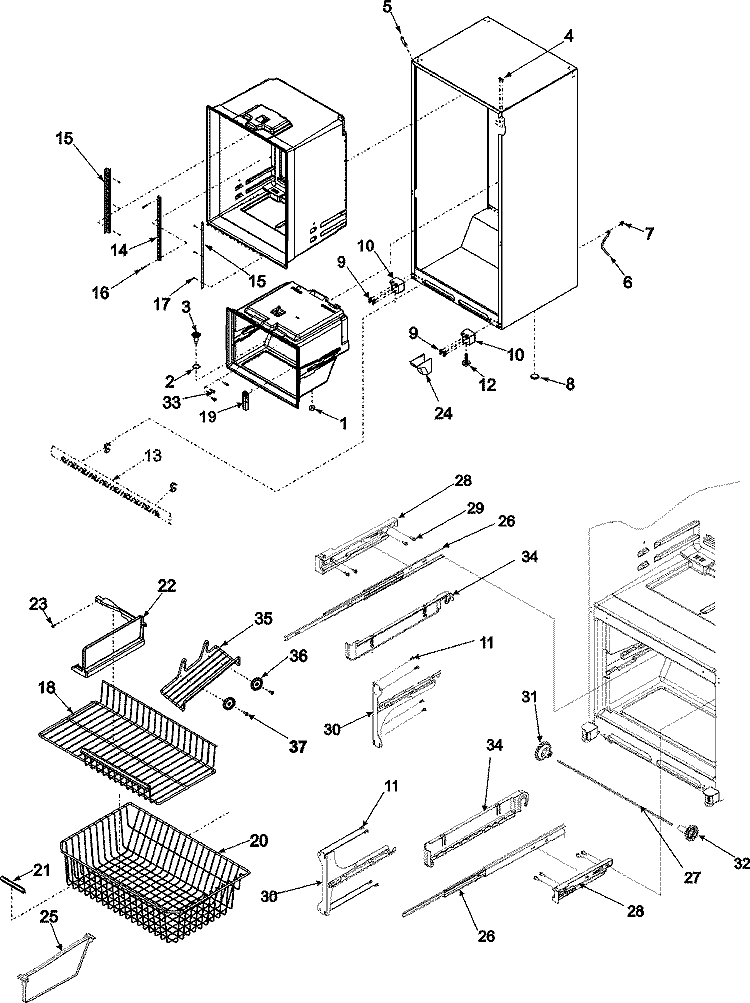INTERIOR CABINET & FREEZER SHELVING Diagram and Parts List for ABB2527DEB  Amana Refrigerator