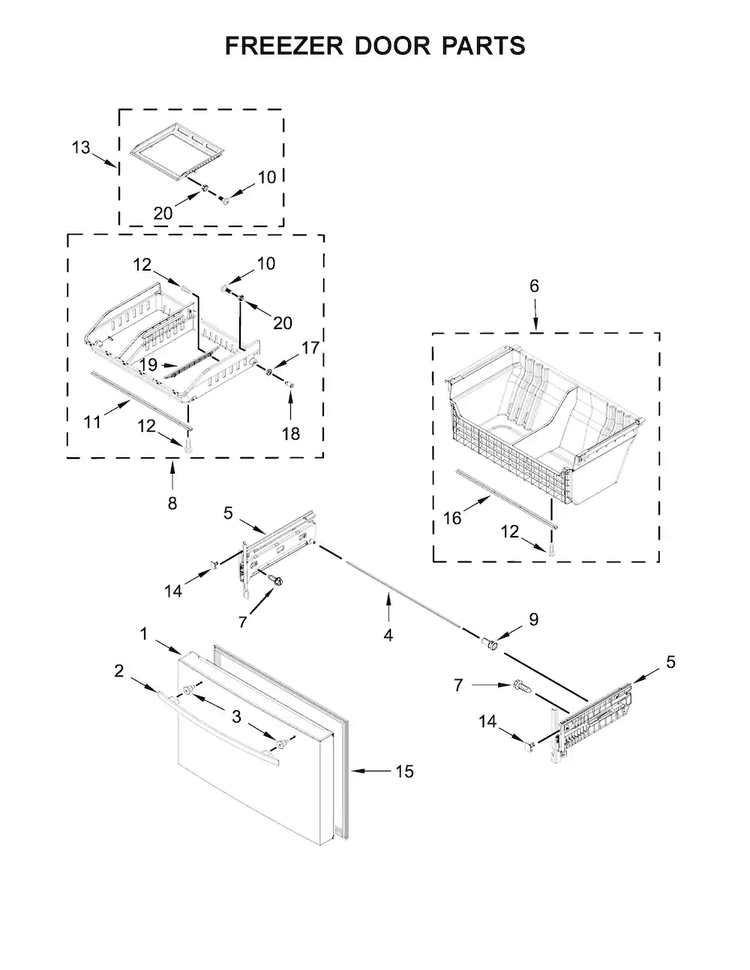 Freezer Door Parts Diagram and Parts List for JFFCC72EFS00  Jenn-Air Refrigerator