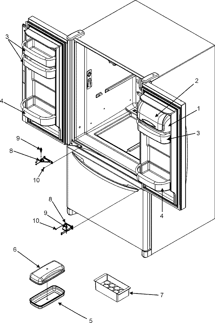 REF DR STORAGE & CENTER HINGES Diagram and Parts List for JFC2089HPY  Jenn-Air Refrigerator