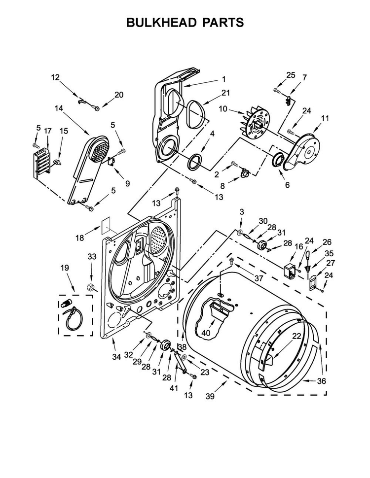 Bulkhead Parts Diagram and Parts List for CED7006GW0  Crosley Dryer