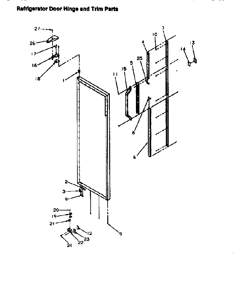 Refrigerator Door Hinge And Trim Parts Diagram and Parts List for SX25S-P1198902WL  Amana Refrigerator