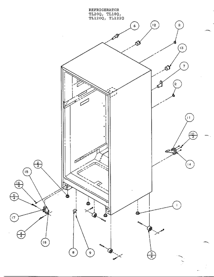 Cabinet Botom And Back Diagram and Parts List for TL120Q  Amana Refrigerator