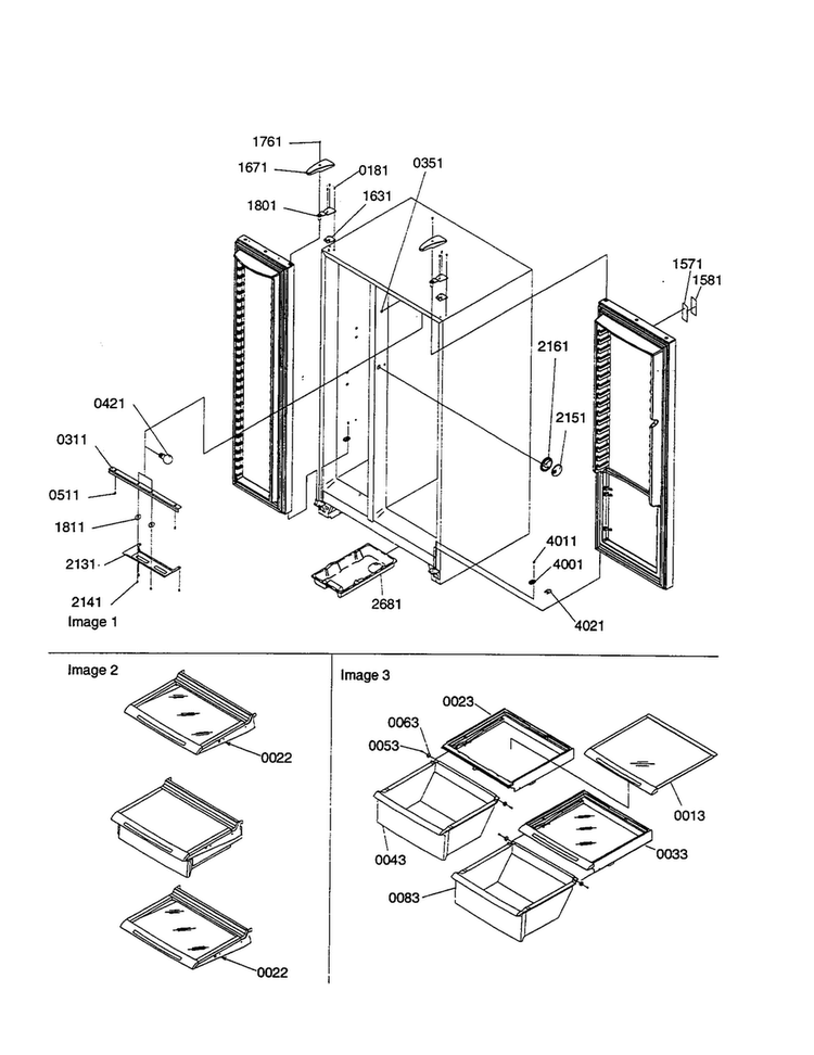 Lights/hinges/sheiving Assembly Diagram and Parts List for SRI21VL-P1315601WL  Amana Refrigerator