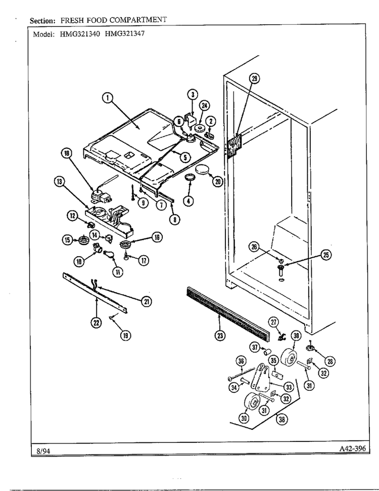 Fresh Food Compartment Diagram and Parts List for 321340  Admiral Refrigerator
