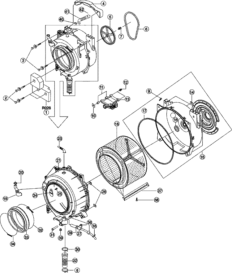 TUB Diagram and Parts List for MAH2400AWW  Maytag Washer