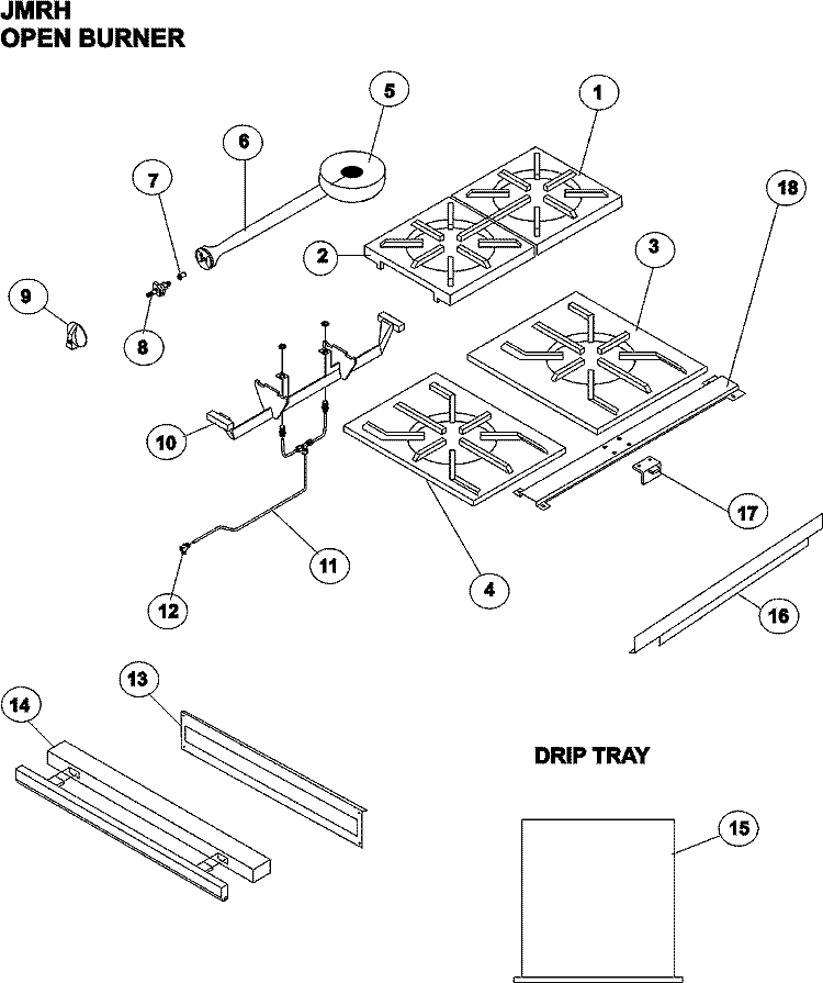 JADE TITAN CABINET BASE OPEN BURNER Diagram and Parts List for JTRH2  Maytag Range