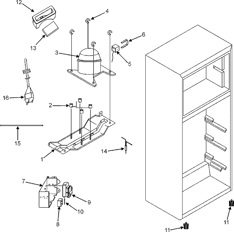 COMPRESSOR Diagram and Parts List for PCF8200ACW  Maytag Refrigerator