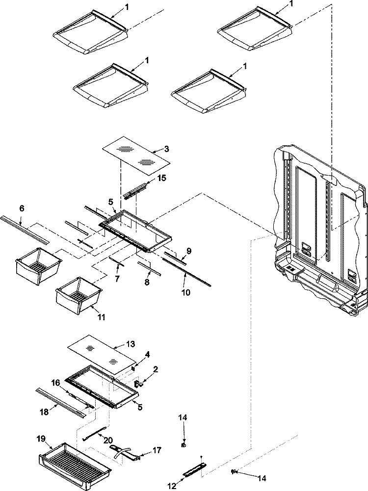 REFRIGERATOR SHELVING Diagram and Parts List for ABD2533DEB  Amana Refrigerator