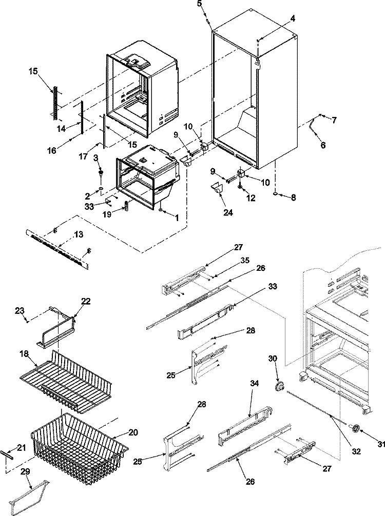INTERIOR CABINET & FREEZER SHELVING Diagram and Parts List for ABD2533DEB  Amana Refrigerator
