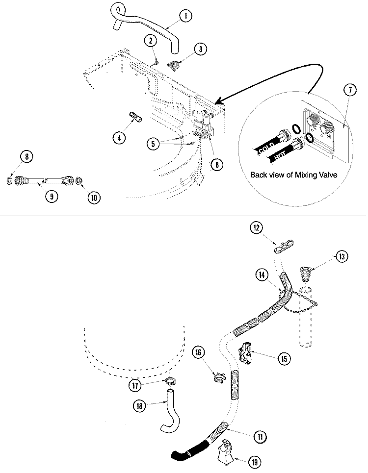 MIXING VALVE AND HOSES Diagram and Parts List for SAV515DEWW  Maytag Washer