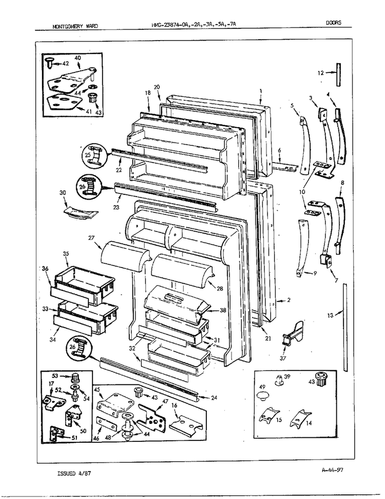 Door Assembly Diagram and Parts List for 23874A  Admiral Refrigerator