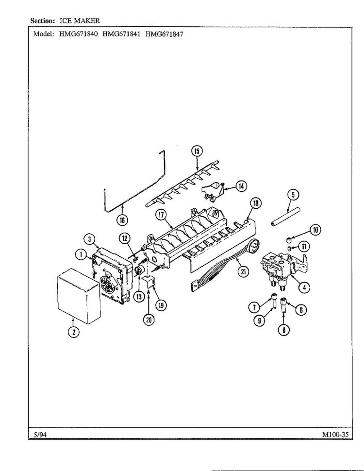 Ice Maker Diagram and Parts List for 671840  Admiral Refrigerator