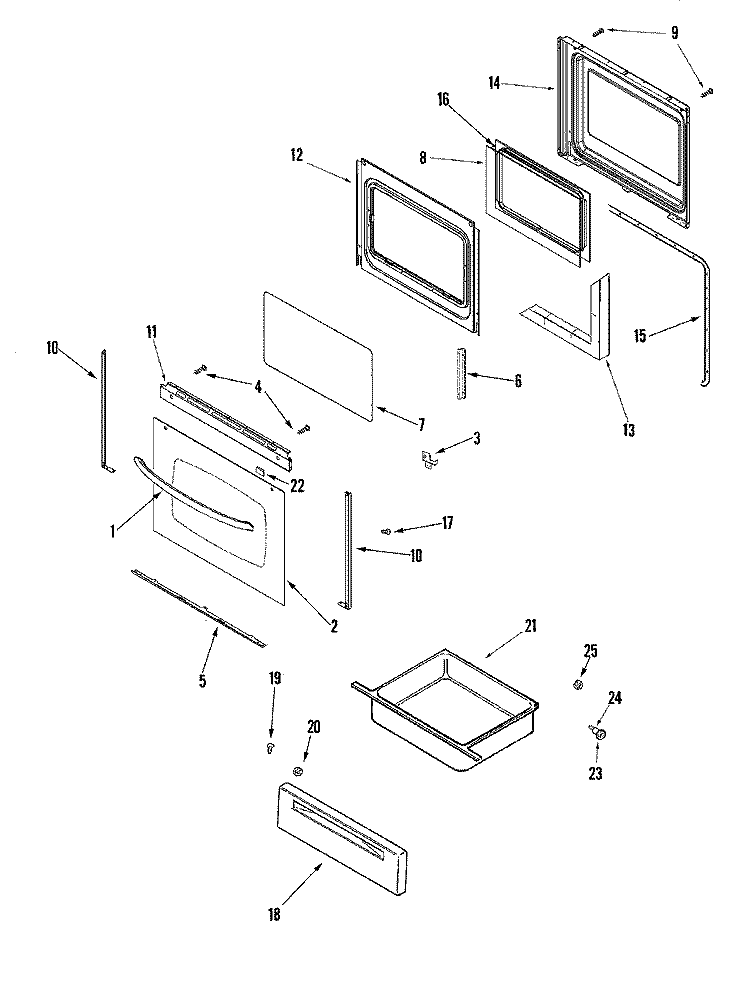 DOOR / DRAWER Diagram and Parts List for AER5712ACW  Amana Range