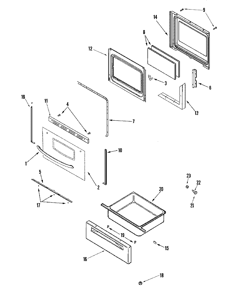 DOOR / DRAWER Diagram and Parts List for CER3725AAB  Magic Chef Range