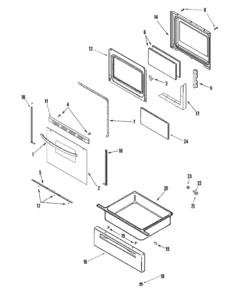 DOOR / DRAWER Diagram and Parts List for PER5720ACW  Maytag Range