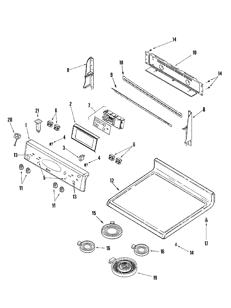 CONTROL PANEL / TOP ASSEMBLY Diagram and Parts List for PER5720ACW  Maytag Range