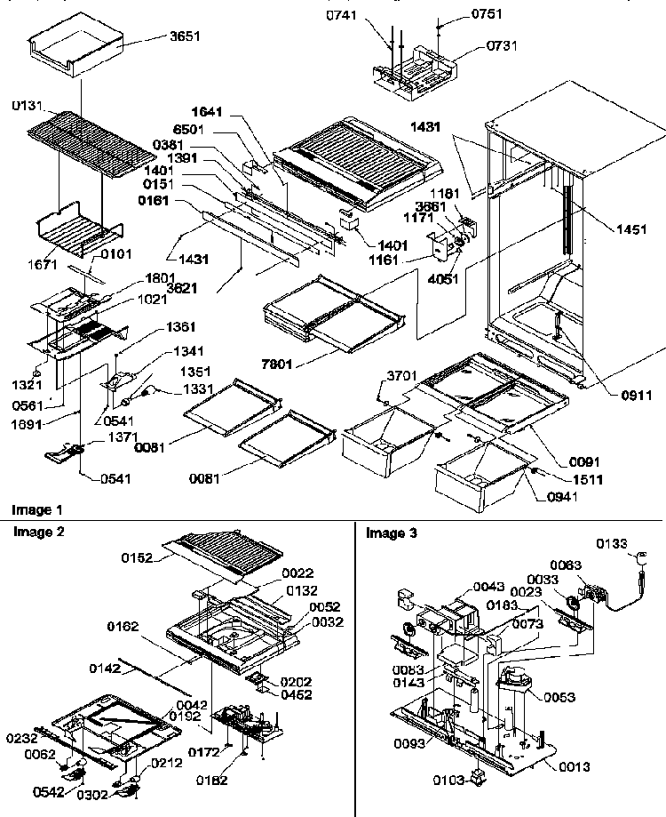 Interior Cabinet And Drain Block Assy Diagram and Parts List for TSI25TE-P1308101WE  Amana Refrigerator