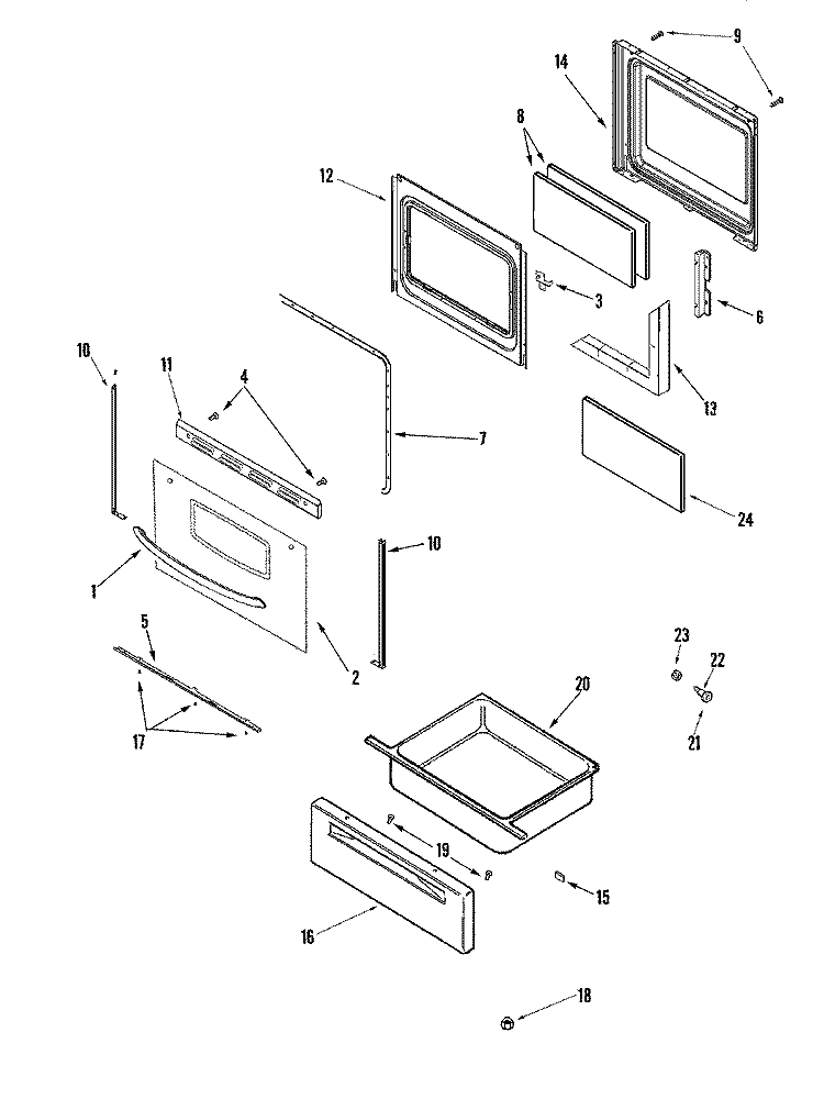 DOOR / DRAWER Diagram and Parts List for CER3525ACW  Magic Chef Range