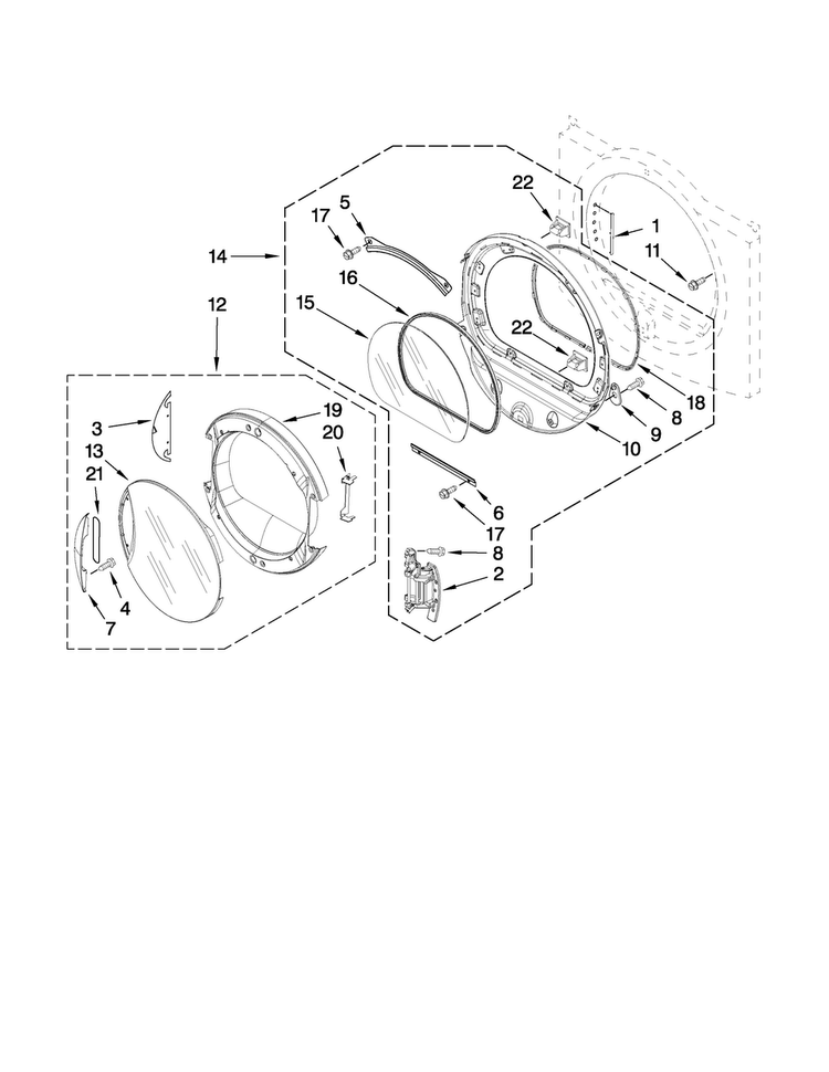 Door Parts Diagram and Parts List for NGD7500VW0  Amana Dryer