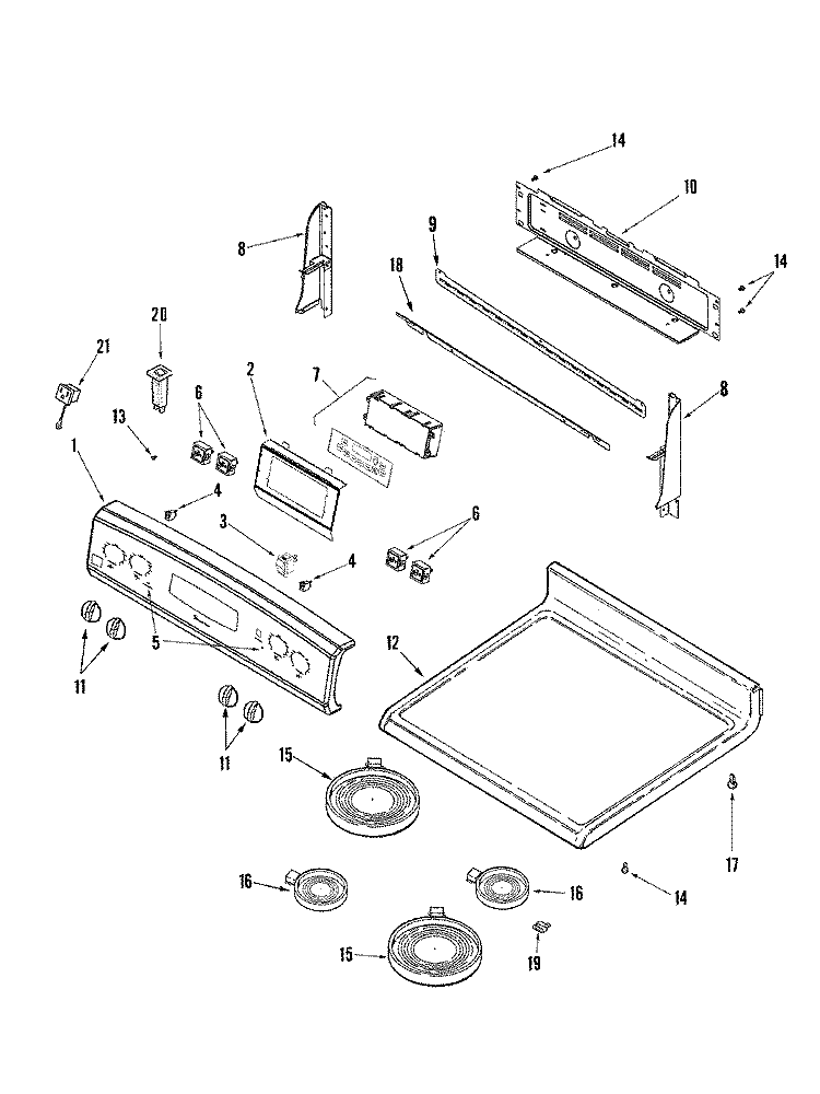 CONTROL PANEL / TOP ASSEMBLY Diagram and Parts List for CER3725ACW  Magic Chef Range