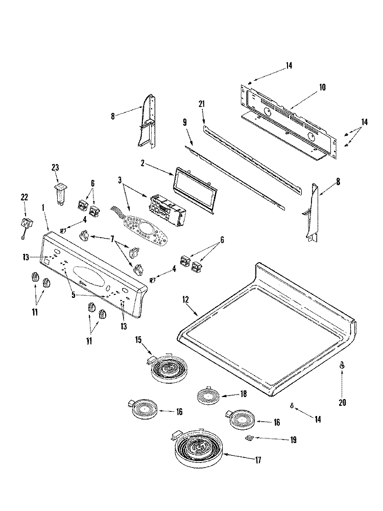 CONTROL PANEL / TOP ASSEMBLY Diagram and Parts List for MER6875ACF  Maytag Range