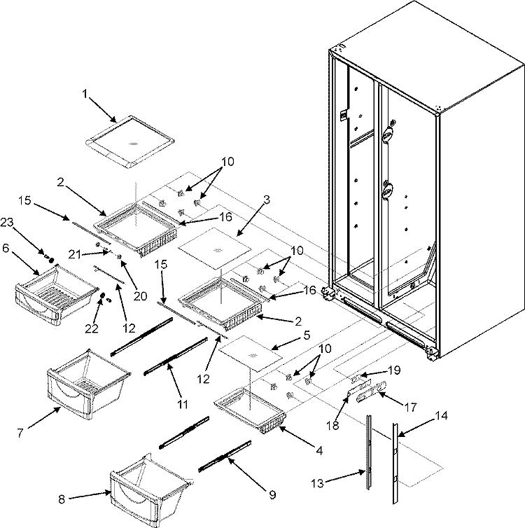 CRISPER ASSEMBLY Diagram and Parts List for GSB2654HEQ  Maytag Refrigerator