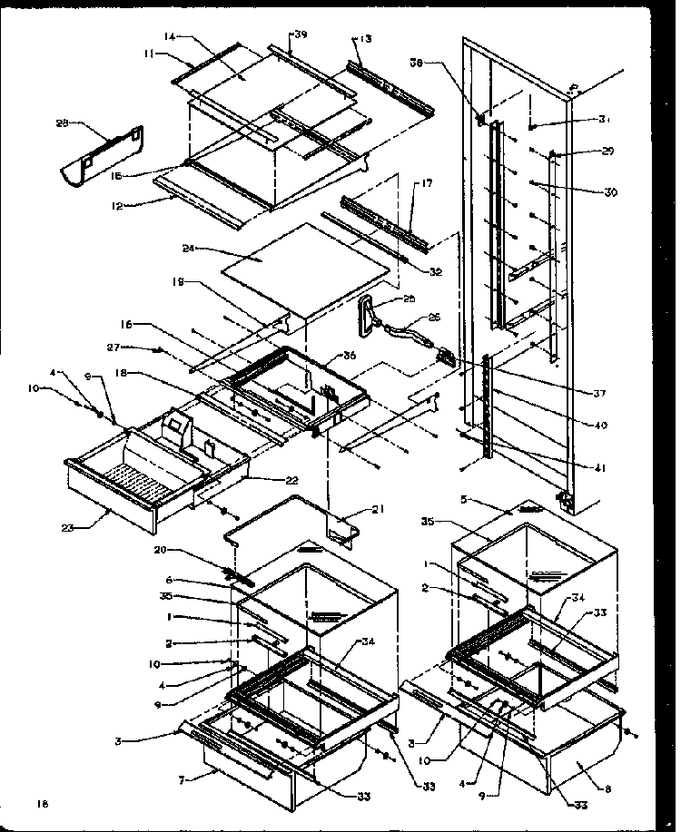 Refrigerator Shelving And Drawers Diagram and Parts List for SBI20NW-P1162902WW  Amana Refrigerator