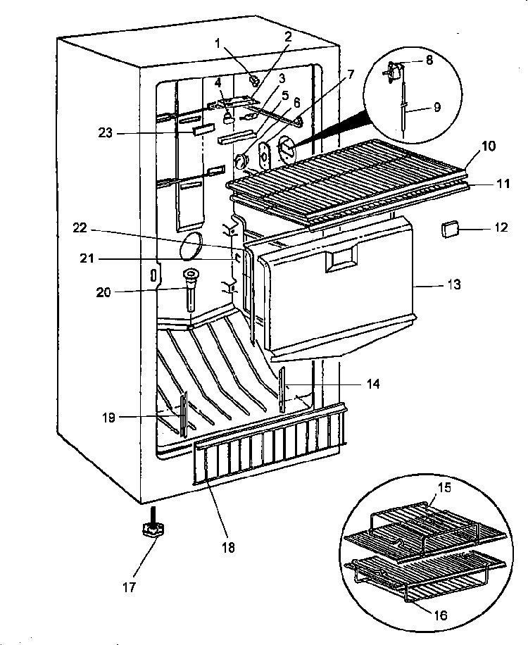 Freezer Compartment Diagram and Parts List for ESUF15HW-P1179605WW  Amana Freezer