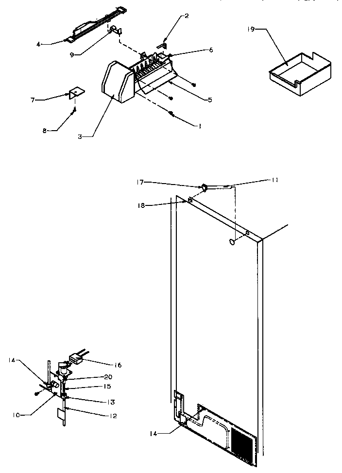 Factory Installed Ice Maker Diagram and Parts List for TSI18A3W-P1182107WW  Amana Refrigerator