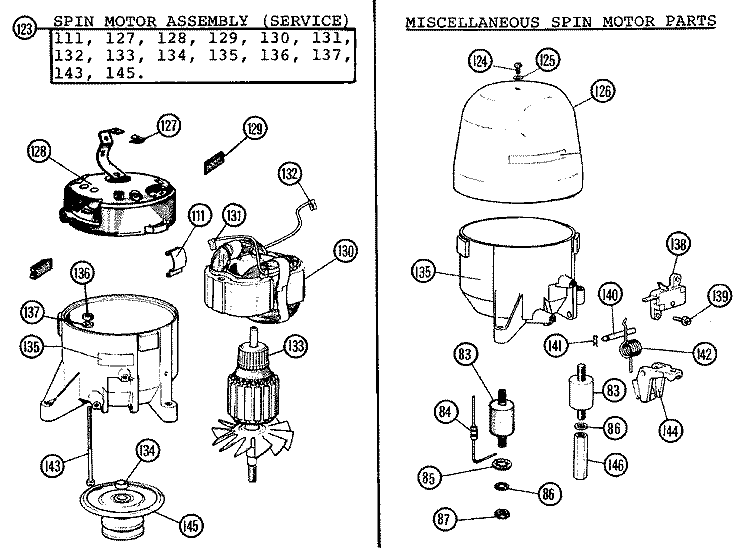 SPINMOTOR Diagram and Parts List for 0612  Hoover Washer