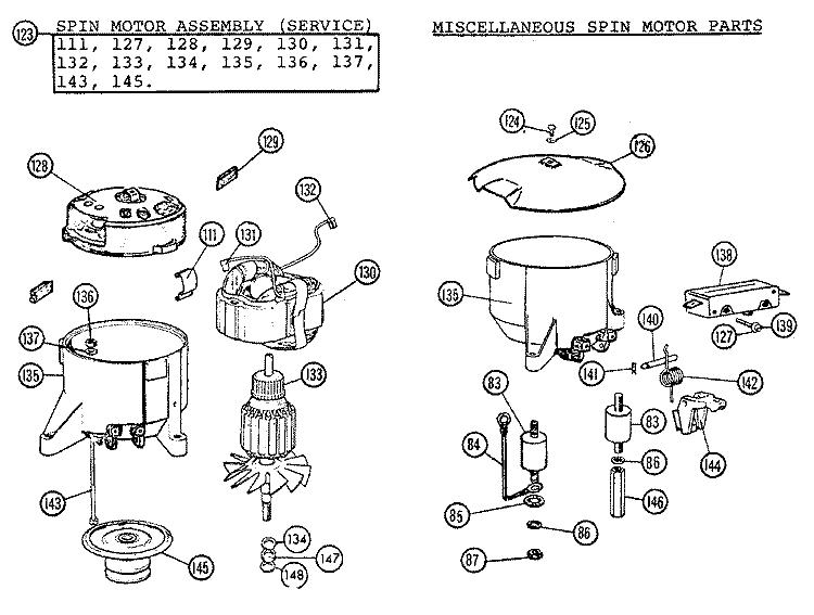 SPINMOTOR_EARLY Diagram and Parts List for 0617  Hoover Washer