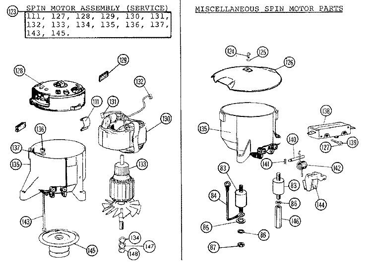 SPINMOTOR Diagram and Parts List for 0632  Hoover Washer