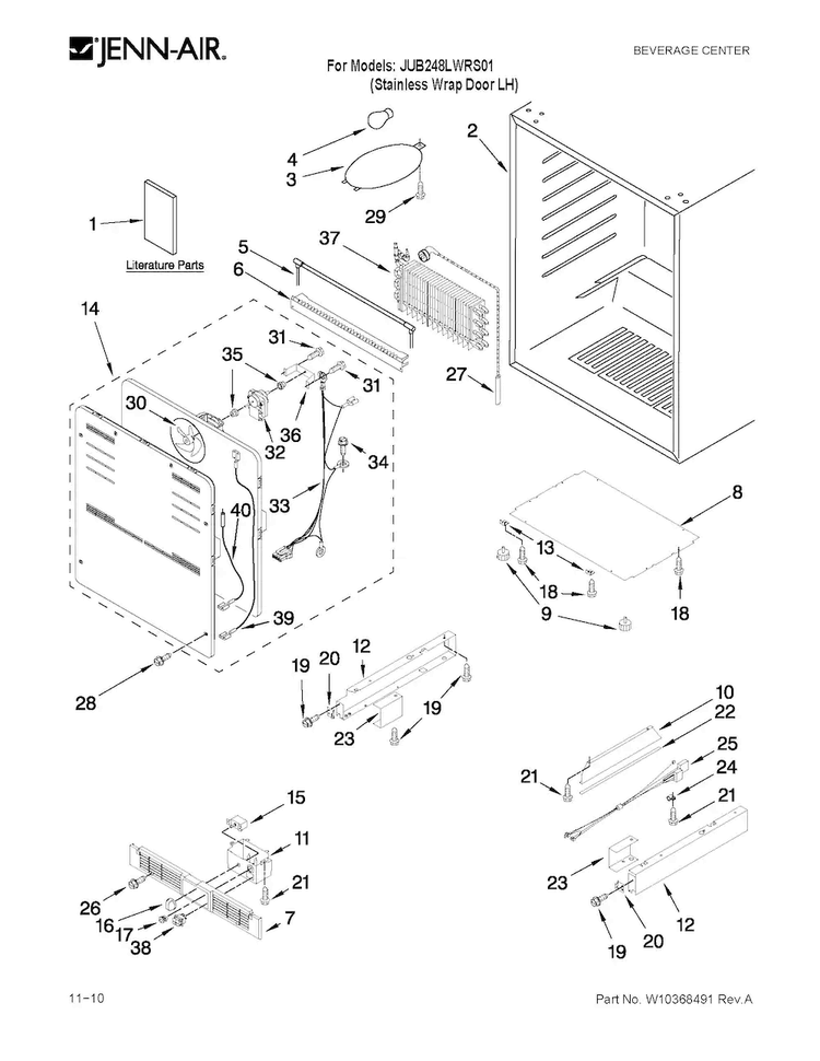 Cabinet Parts Diagram and Parts List for JUB248LWRS01  Jenn-Air Wine and Beverage Cooler