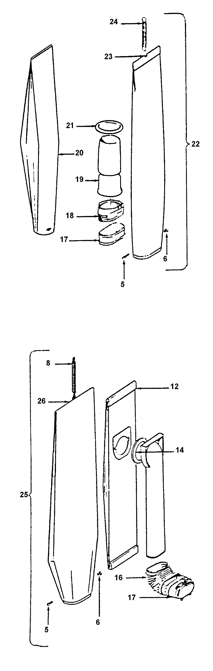 BAGHOUSING Diagram and Parts List for 701  Hoover Upright Vacuum