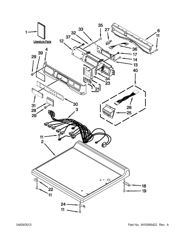 Top And Console Parts Diagram and Parts List for MDE25PRAYW1  Maytag Dryer