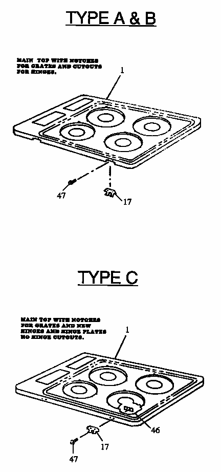 Main Top Diagram and Parts List for RTP306UH-P1131404NH  Caloric Cooktop