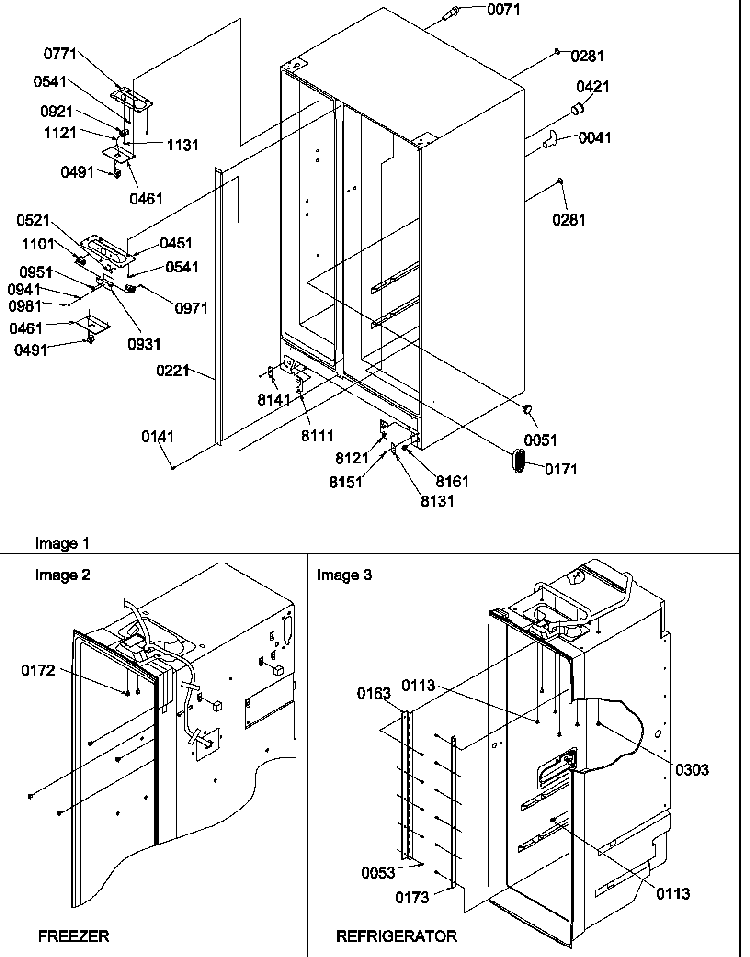 Cabinet Parts Diagram and Parts List for SG521SBW-P1197002WW  Amana Refrigerator