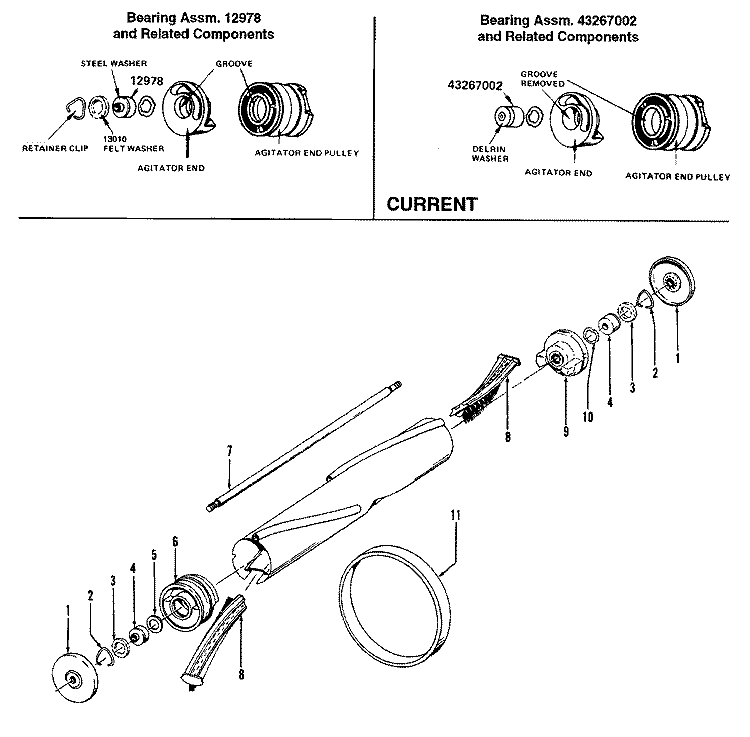 AGITATOR Diagram and Parts List for U6003---  Hoover Upright Vacuum