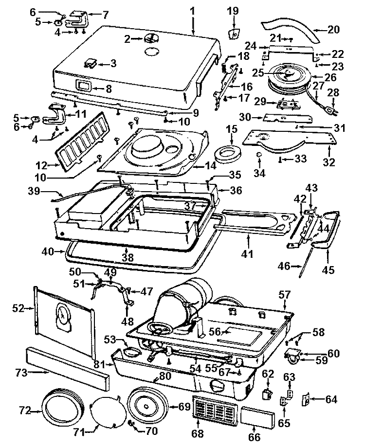 CORDREEL, MAINHOUSING Diagram and Parts List for 2210  Hoover Upright Vacuum
