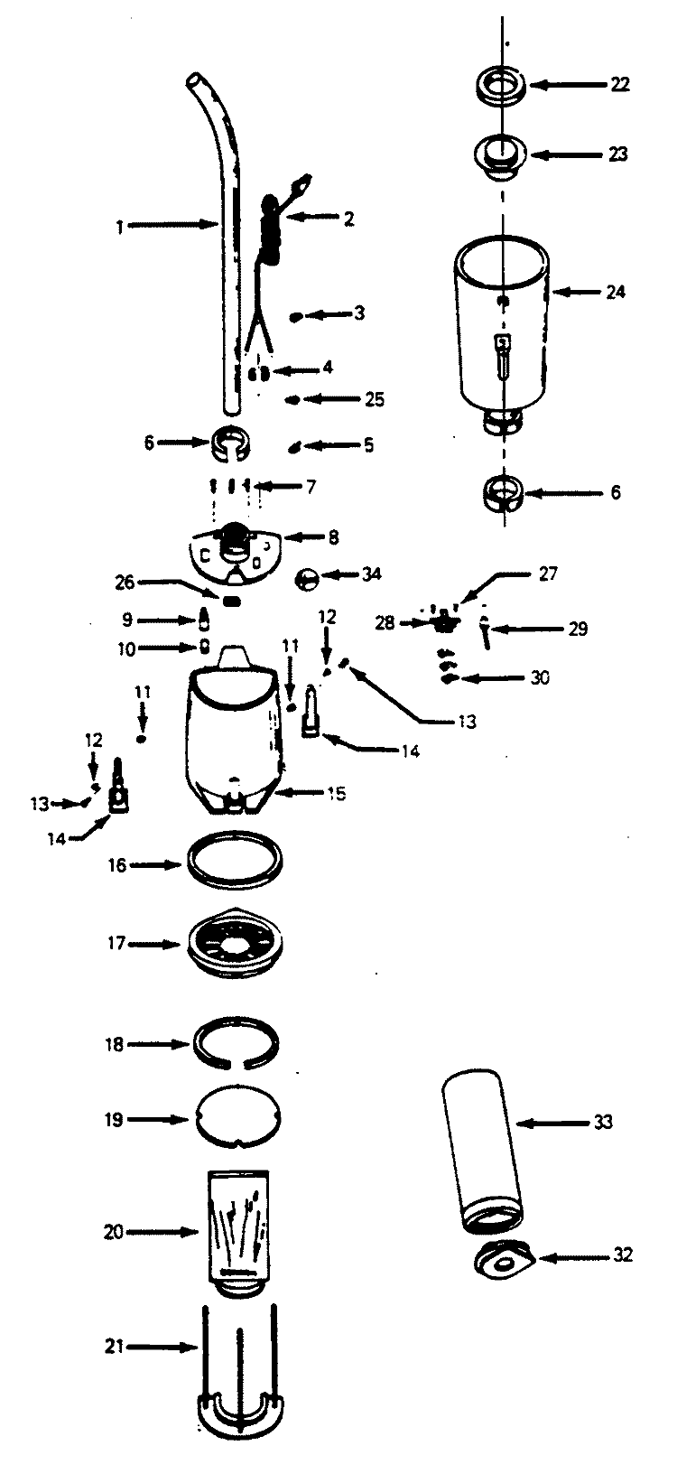 BAGHOUSING, MOTORHOUSING Diagram and Parts List for 2970  Hoover Upright Vacuum