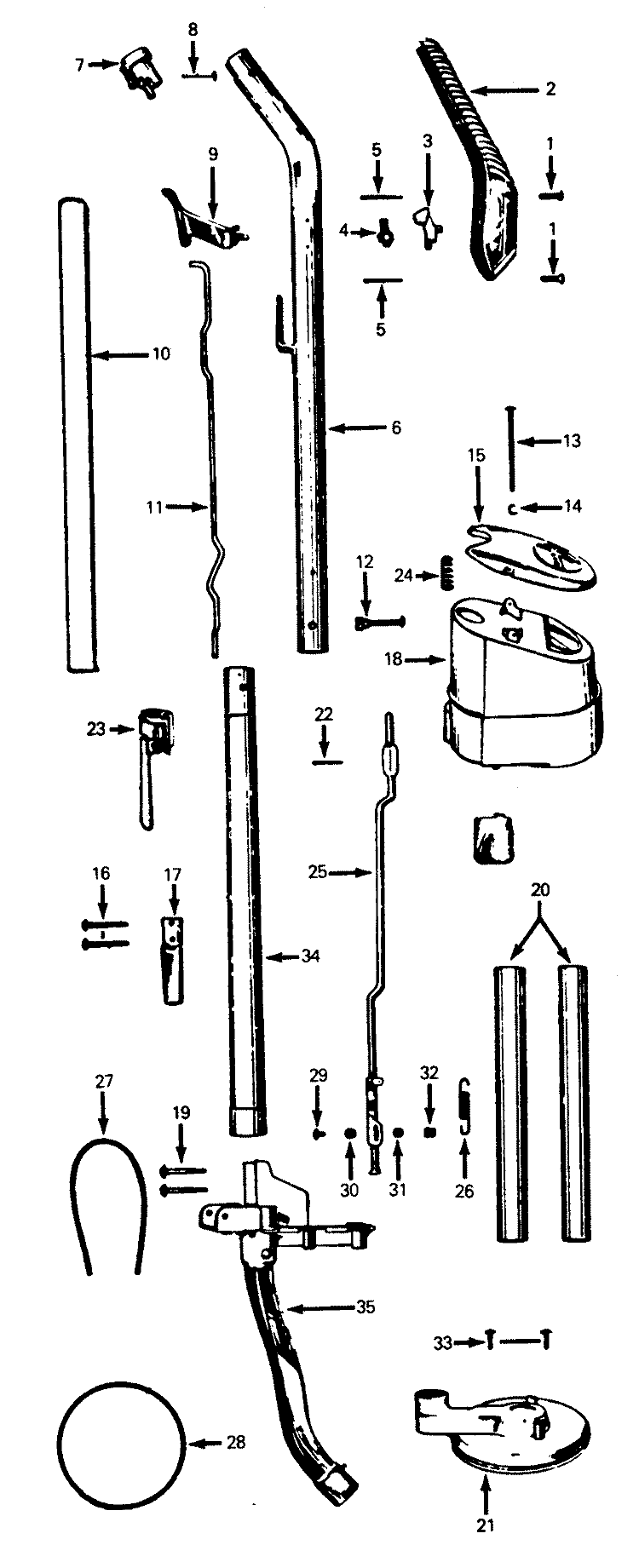 HANDLE Diagram and Parts List for 3510  Hoover Upright Vacuum