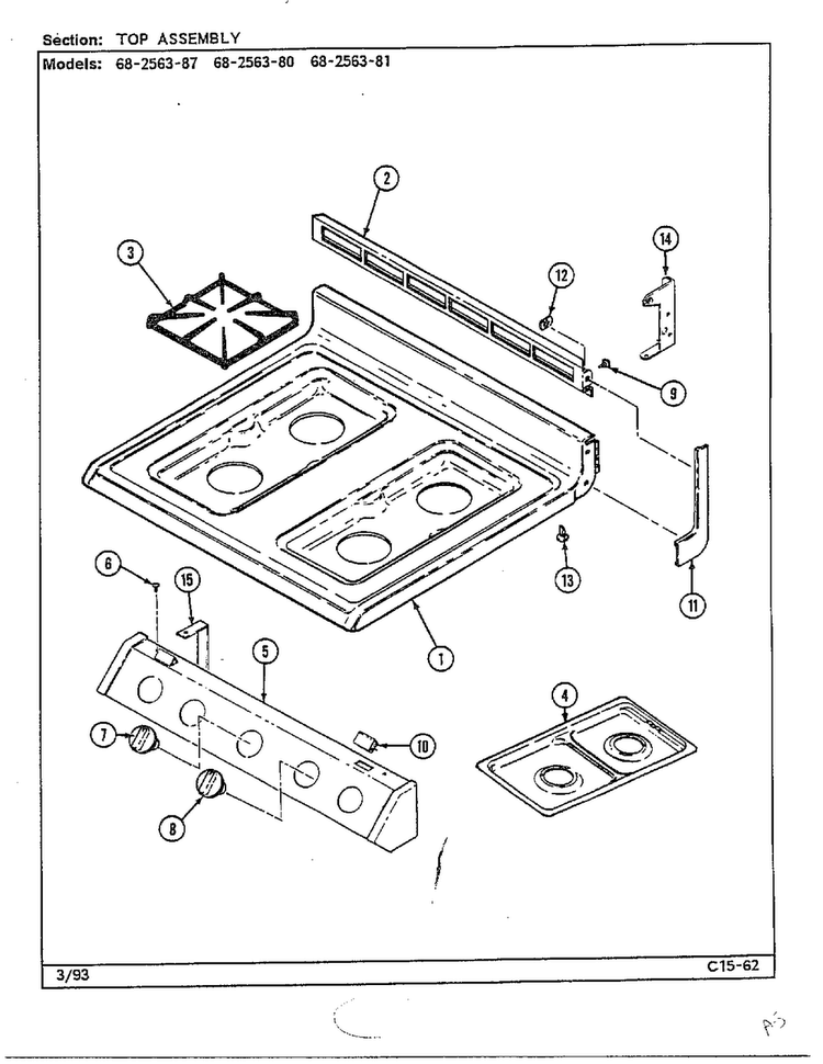 Top Assembly Diagram and Parts List for 68-2563-87  Magic Chef Range