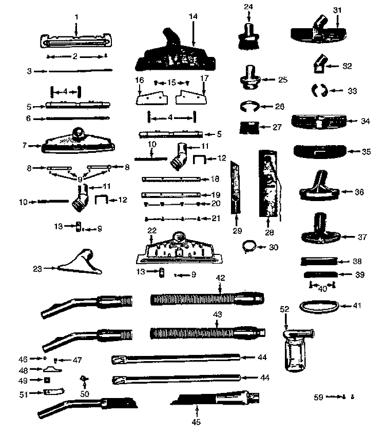 HOSE, CLEANINGTOOLS Diagram and Parts List for 55  Hoover Upright Vacuum