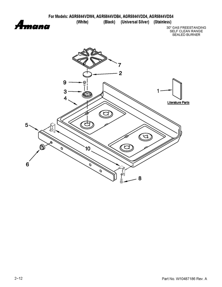 Cooktop Parts Diagram and Parts List for AGR5844VDS4  Amana Range