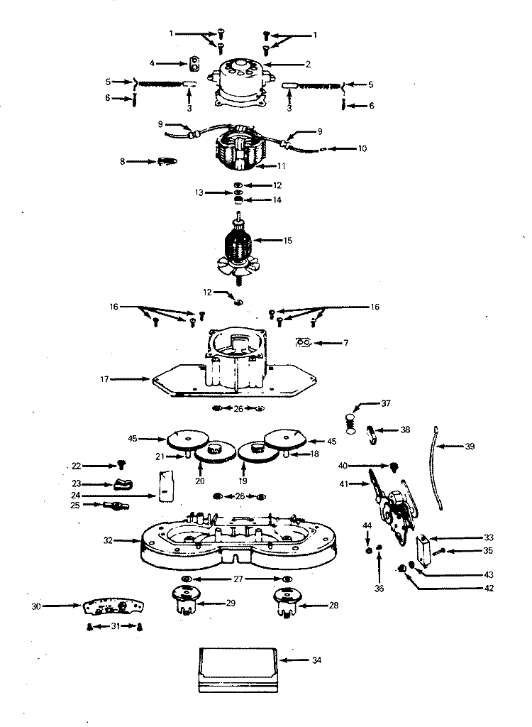MOTOR ASSEMBLY, BRUSHCARRIERS, GEARS Diagram and Parts List for 5486  Hoover Upright Vacuum