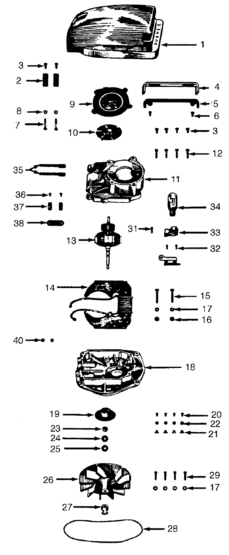 MOTOR ASSEMBLY, HOOD Diagram and Parts List for 61  Hoover Range Hood